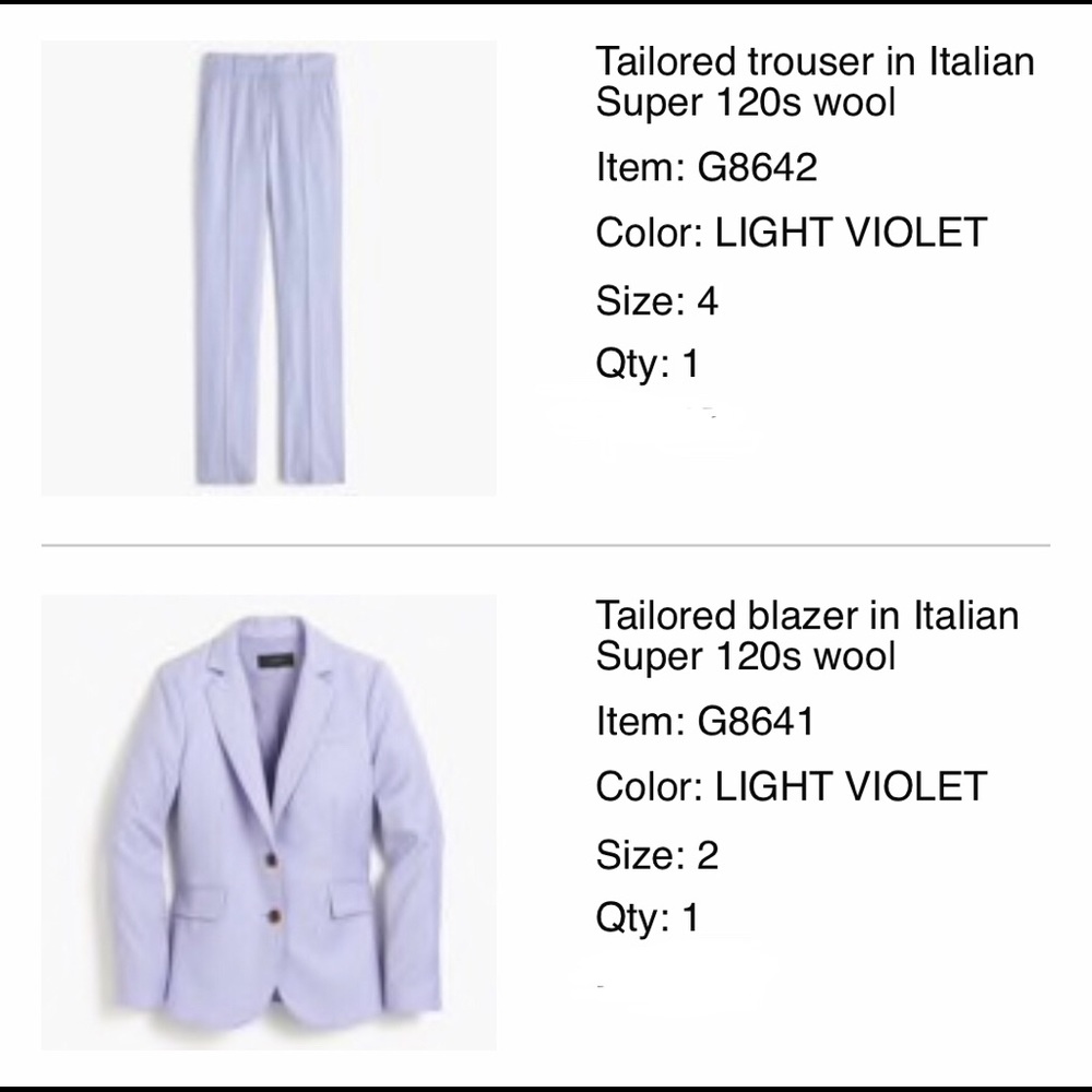 J.crew suit in Italian 120s wool light purple